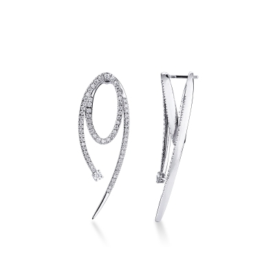 Boucles d’oreilles design en or blanc 18k spirale avec diamants