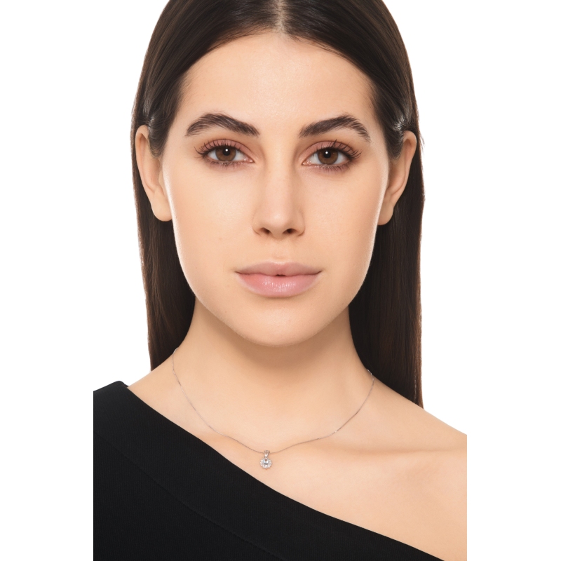 Collier Pendentif Aigue Marine Ovale Diamants Or Blanc