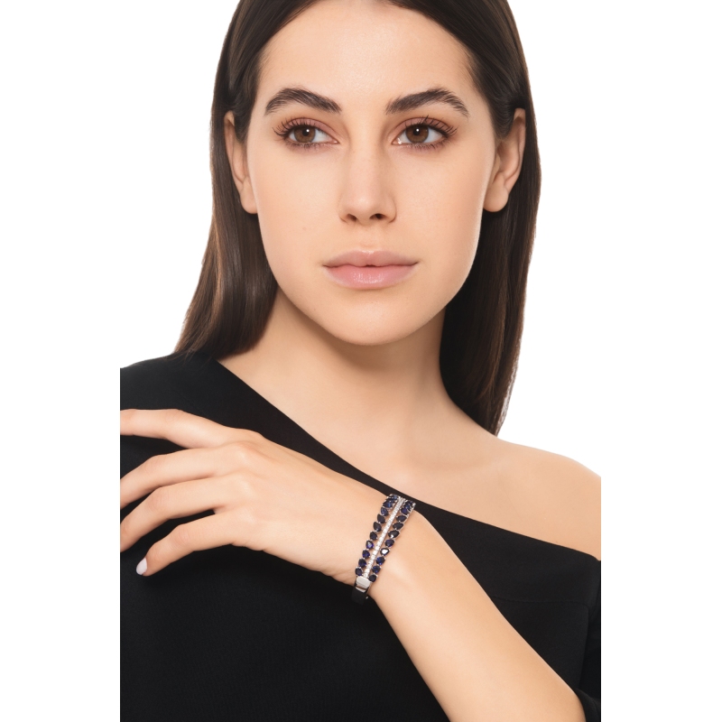 Bracelet Ouvert en Or Blanc 18k avec Saphirs et Diamants