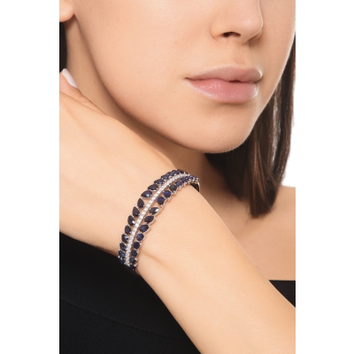 Bracelet Ouvert en Or Blanc 18k avec Saphirs et Diamants