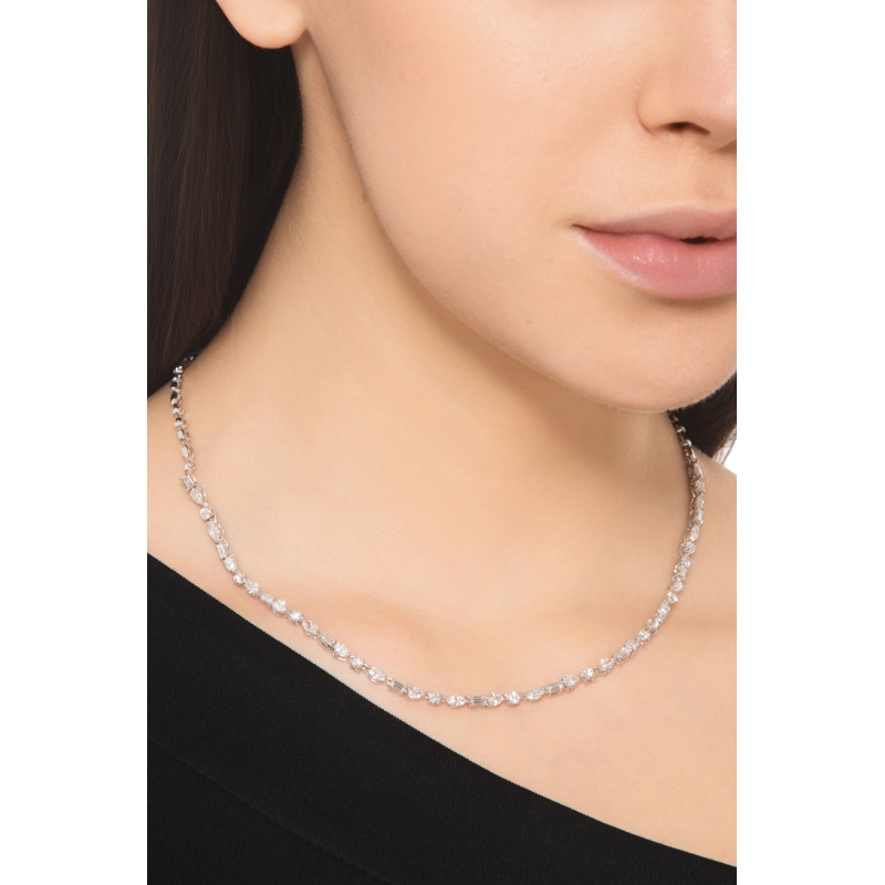 Collier Diamants Or Blanc Tailles Goutte Navette Baguette