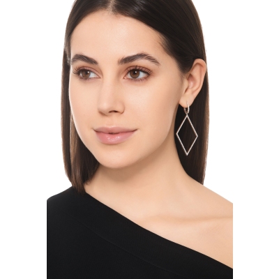 Boucles d'Oreilles Pendantes Losange Diamants Or Blanc