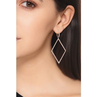 Boucles d'Oreilles Pendantes Losange Diamants Or Blanc