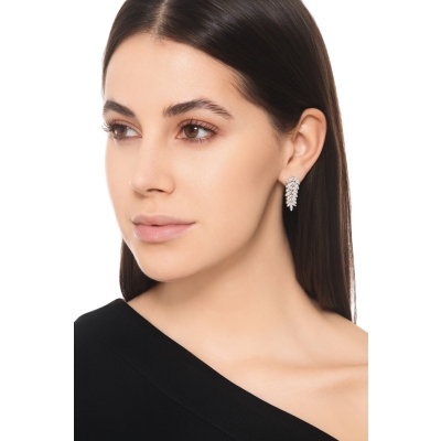 Boucles d'Oreilles Design Pendantes Diamants Or Blanc