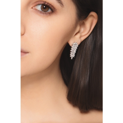 Boucles d'Oreilles Design Pendantes Diamants Or Blanc