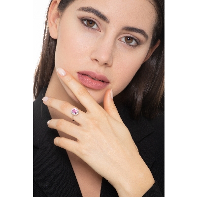 Bague femme en or blanc 18k avec saphir rose et diamants