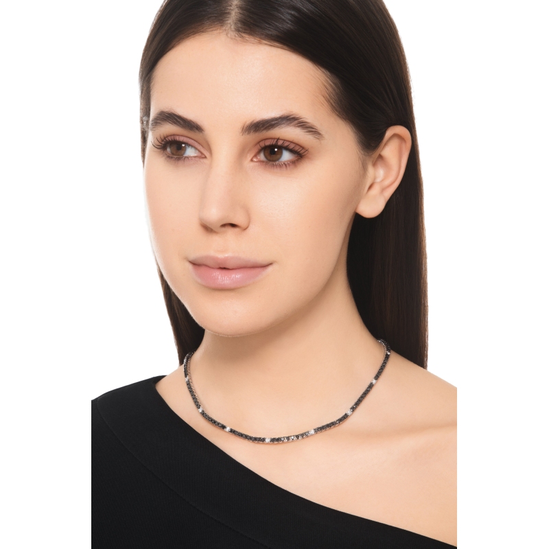 Collier tennis en diamants noirs et blancs or 750