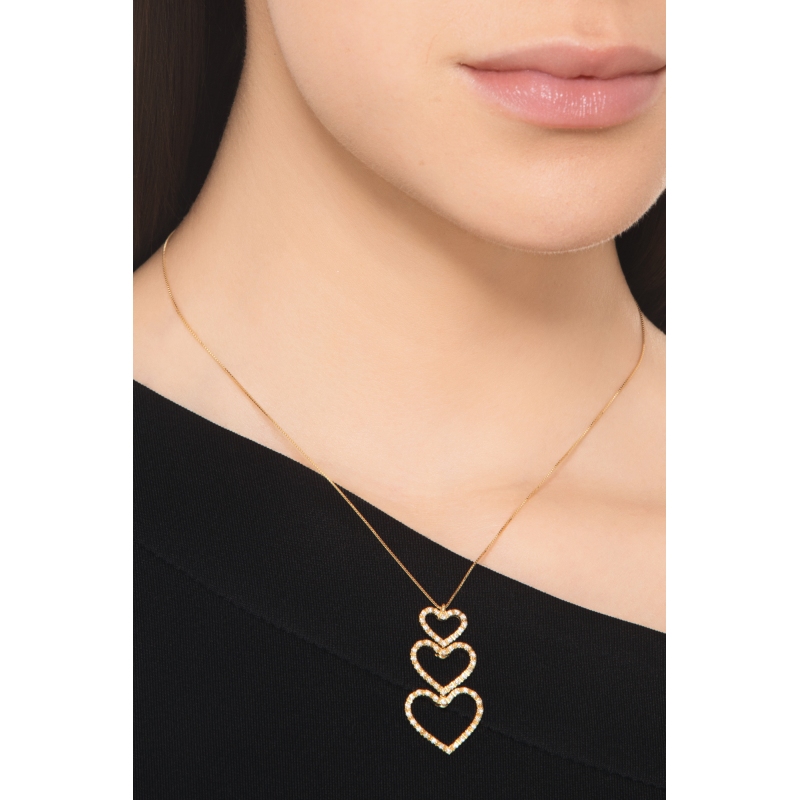  Collier or jaune 18k avec trois cœurs en diamants