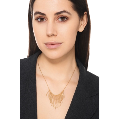 Collier en or jaune 18k avec perles godronnées et barres brillantes