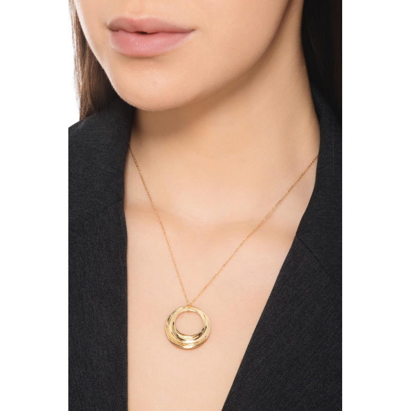 Collier en or jaune 18k avec pendentif cercle ajouré