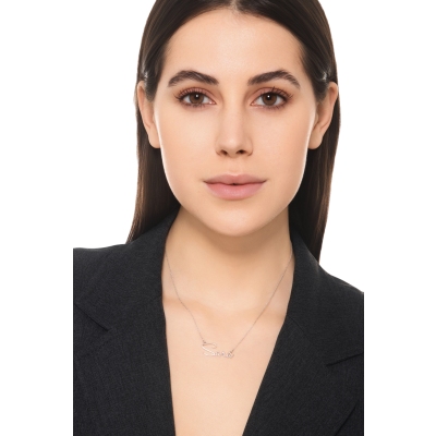 Collier personnalisable avec prénom en italique or blanc 18k