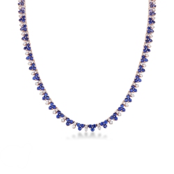 Collier tennis or rose 18k avec saphirs bleus et diamants