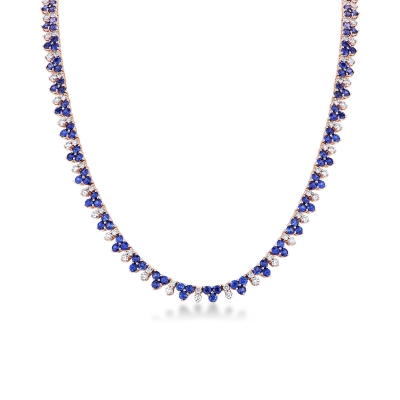 Collier tennis or rose 18k avec saphirs bleus et diamants