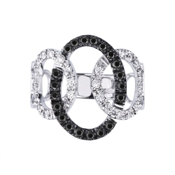 Bague gourmette en or blanc 18k avec diamants noirs et blancs 2