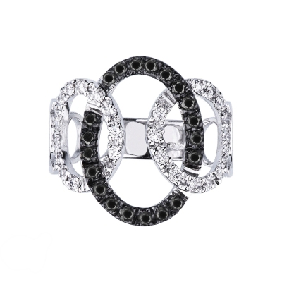 Bague gourmette en or blanc 18k avec diamants noirs et blancs