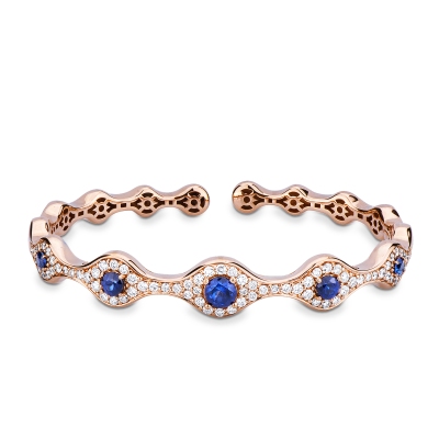 Bracelet jonc Or Rose 750 Saphirs Bleus Diamants