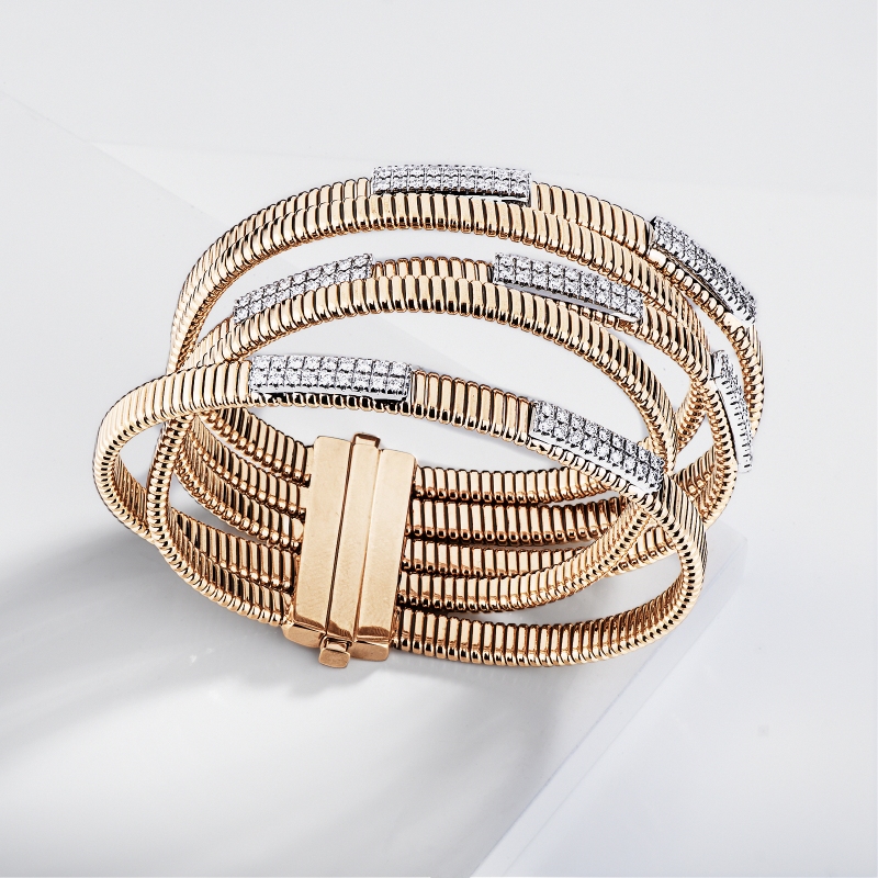 Bracelet Tubogas Or Jaune Blanc Diamants