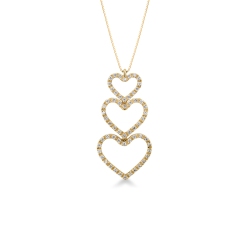  Collier or jaune 18k avec trois cœurs en diamants