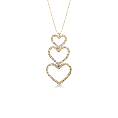  Collier or jaune 18k avec trois cœurs en diamants