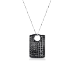 Collier en or blanc 18k avec pendentif en diamants noirs 50 cm