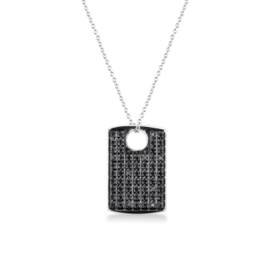 Collier en or blanc 18k avec pendentif en diamants noirs 50 cm