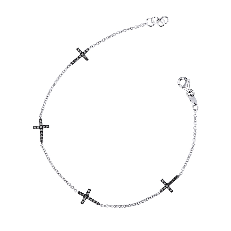 Bracelet en or blanc 750 avec des croix en diamants noirs