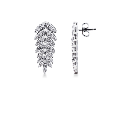 Boucles d'Oreilles Design Pendantes Diamants Or Blanc