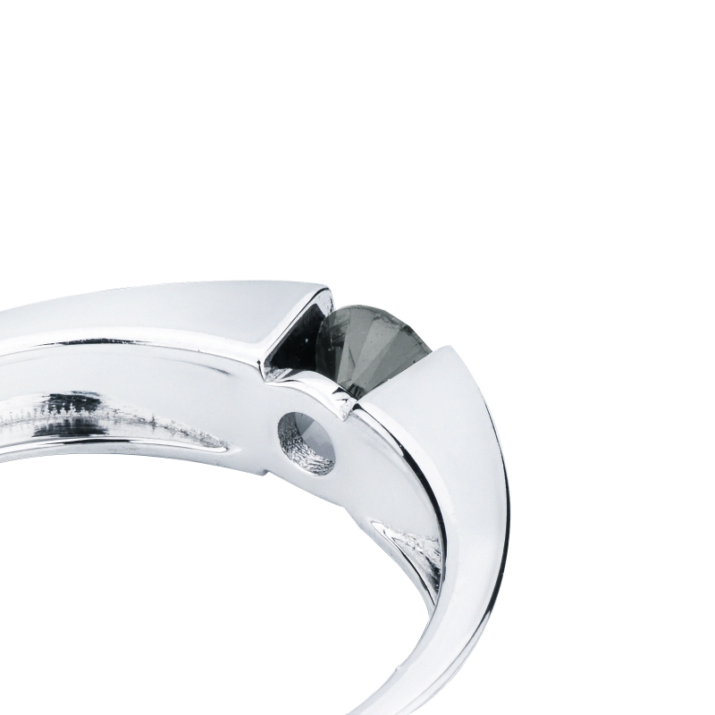 Bague Solitaire Homme en Or Blanc 750 avec Diamant Noir 0.45 ct