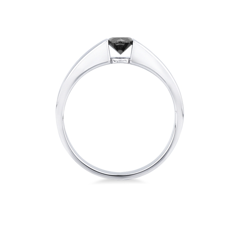 Bague Solitaire Homme en Or Blanc 750 avec Diamant Noir 0.45 ct
