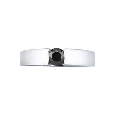 Bague Solitaire Homme en Or Blanc 750 avec Diamant Noir 0.45 ct