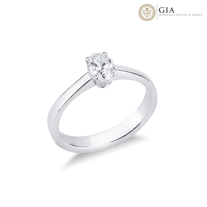 Bague solitaire diamant GIA ct 0.50 en or blanc 18K