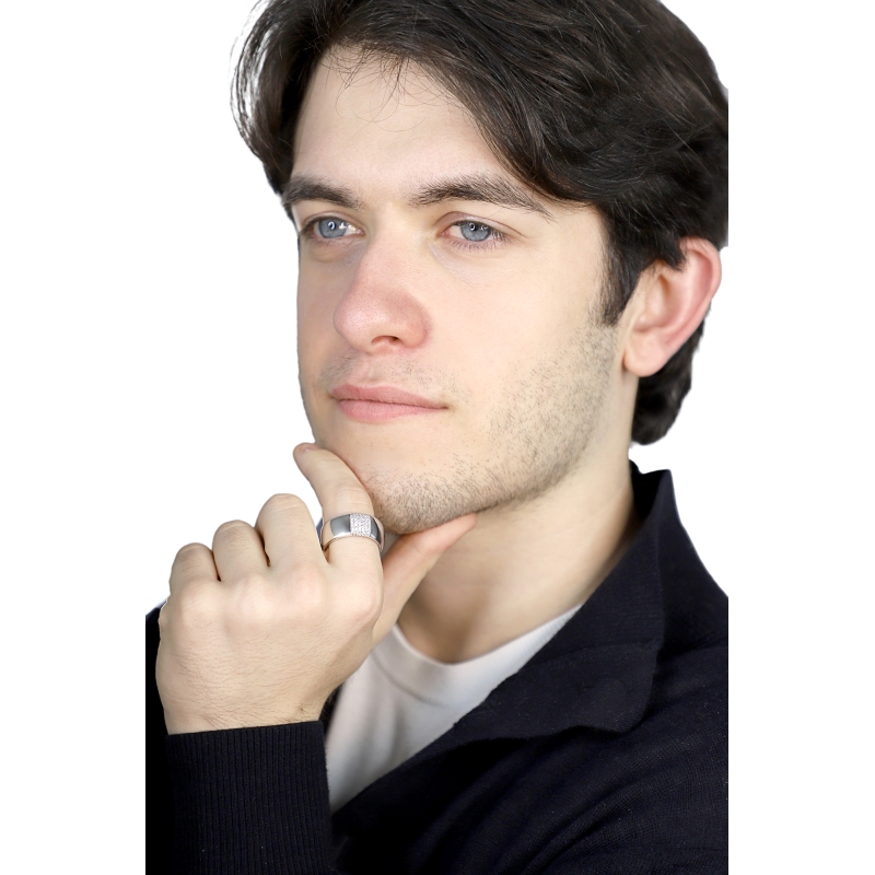 Bague Homme en Or Blanc 18k avec Diamants