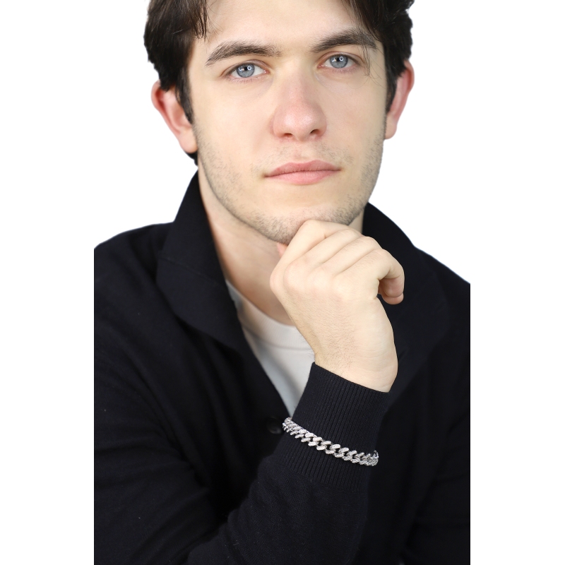 Bracelet Cuban Link en or blanc 18k avec diamants