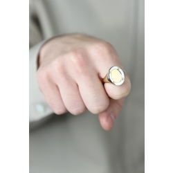 Bague homme ovale en or blanc et jaune 18k 2