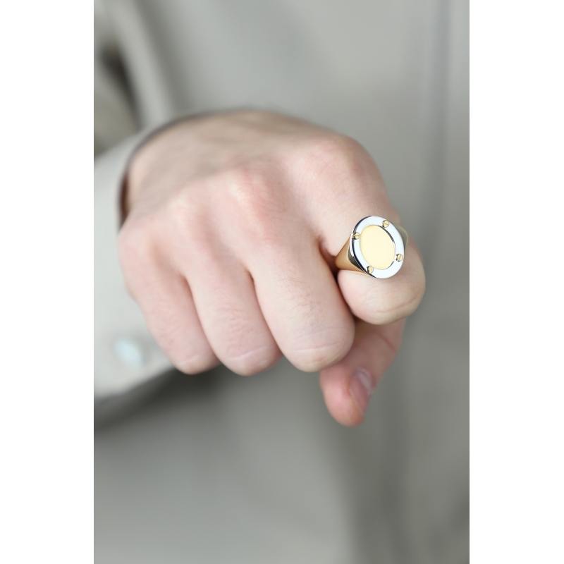 Bague homme ovale en or blanc et jaune 18k