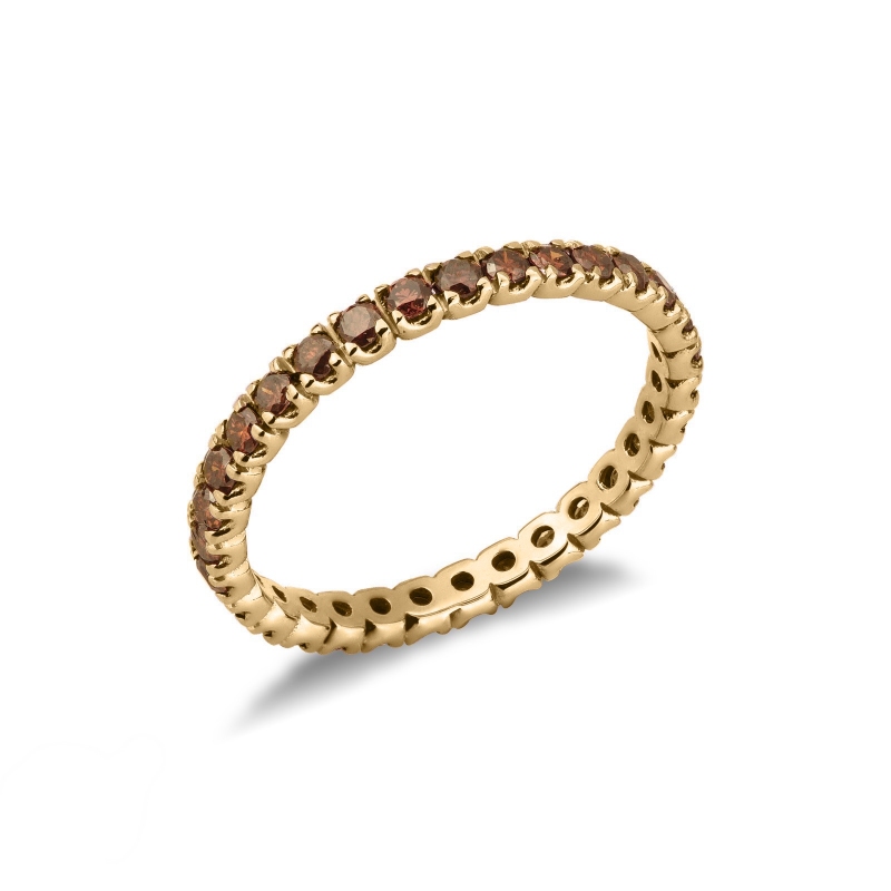 Bague Eternity griffes en or jaune 18k avec diamants cognac
