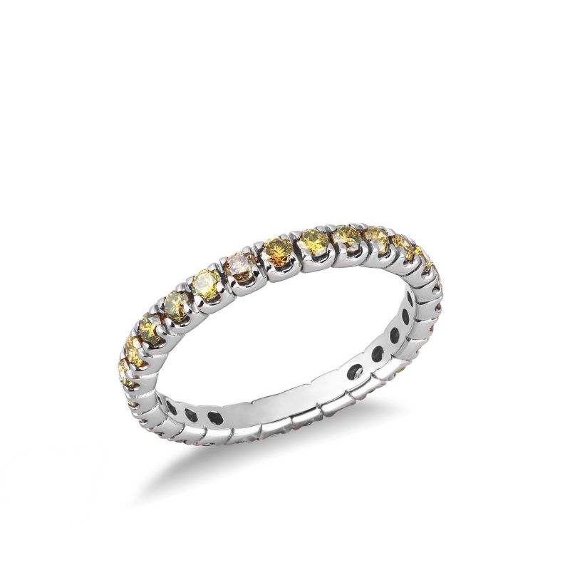 Bague Eternity en or blanc 18k avec diamants jaunes