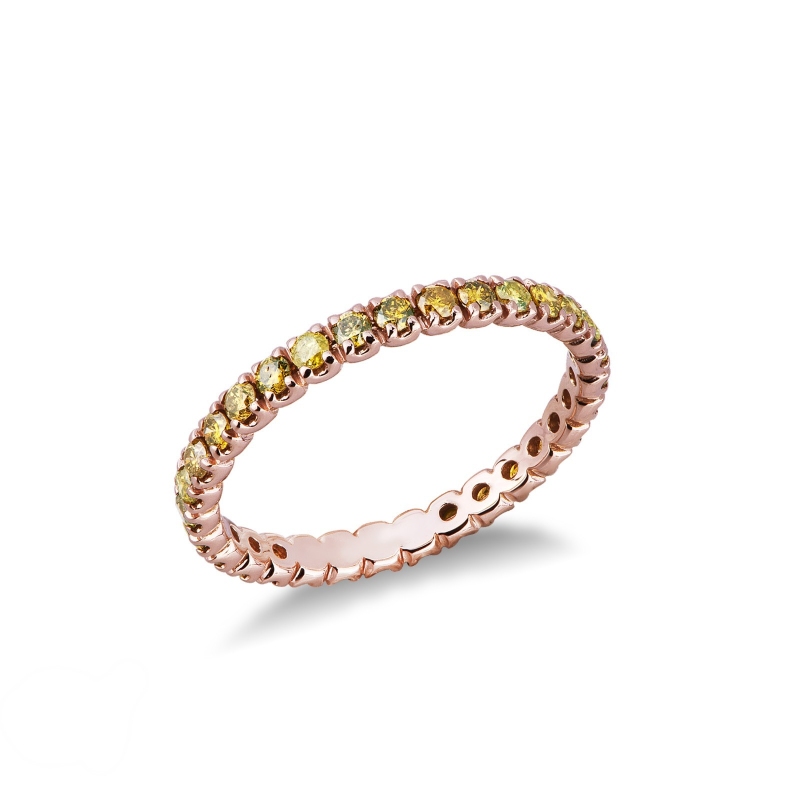 Bague Eternity en or rose 18k avec diamants jaunes