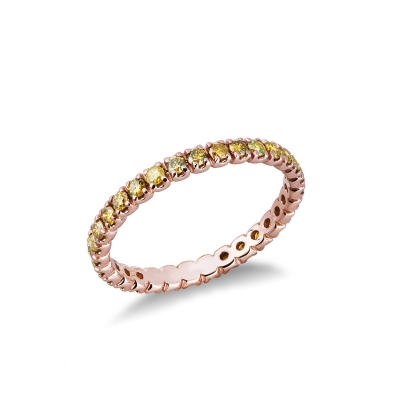 Bague Eternity en or rose 18k avec diamants jaunes