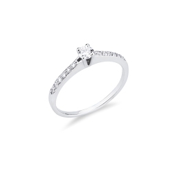 Bague or blanc 18k avec diamant central et diamants latéraux