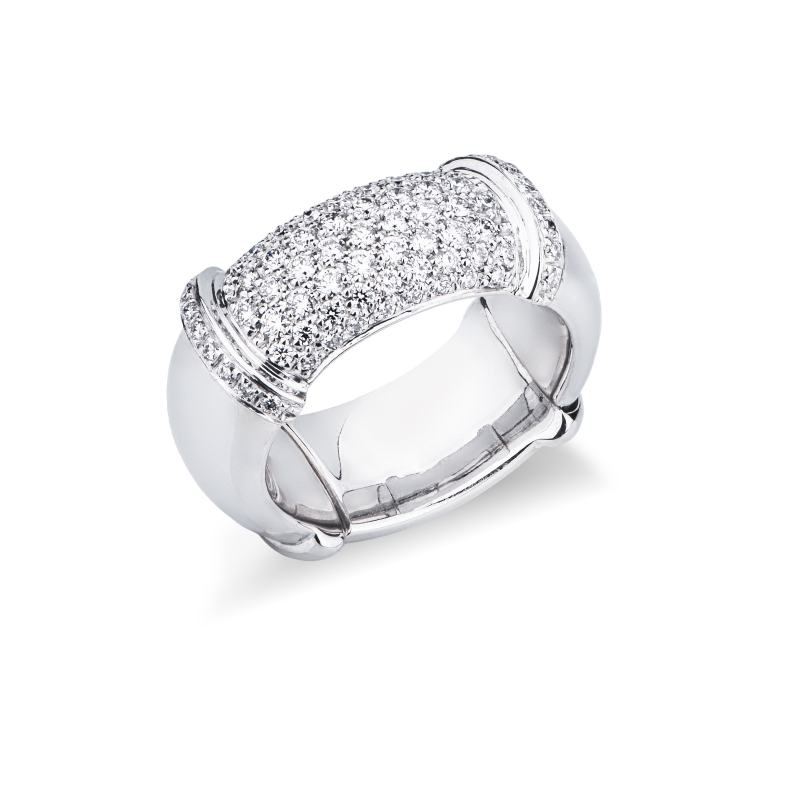 Bague élastique en or blanc 18k avec pavé de diamants
