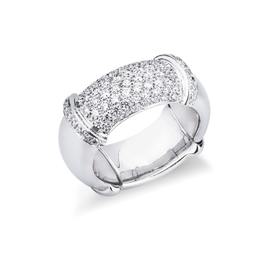 Bague élastique en or blanc 18k avec pavé de diamants