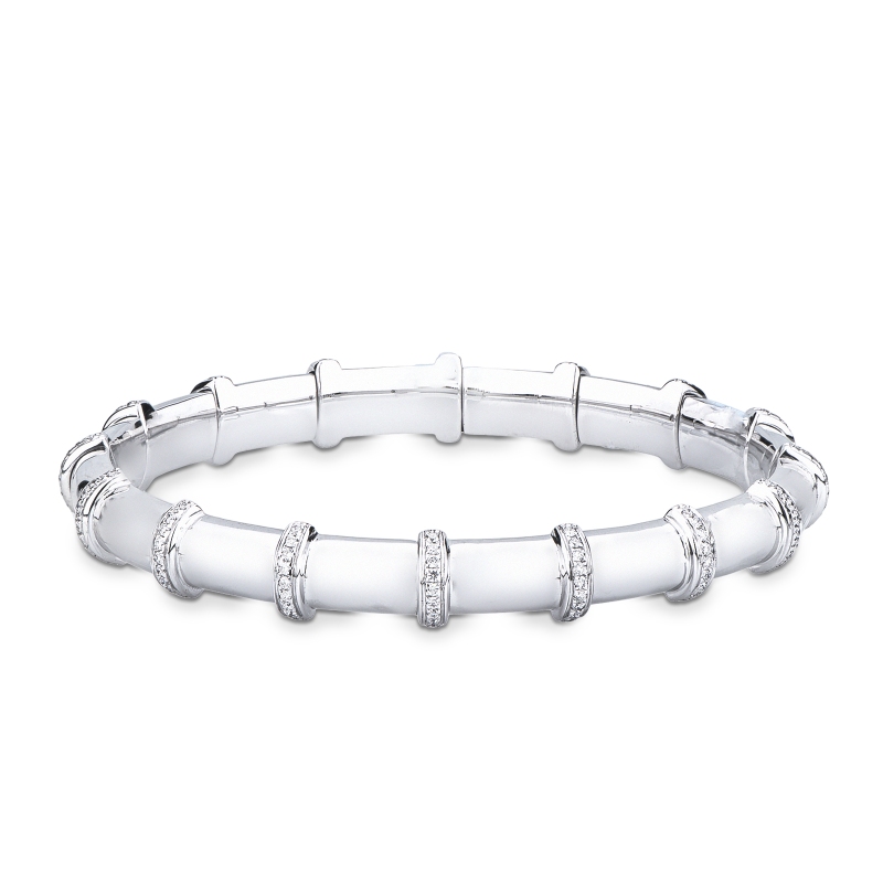 Bracelet élastique en or blanc 18k avec rangées de diamants
