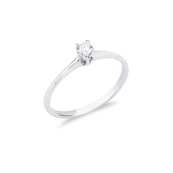 Bague solitaire en or blanc 18k à quatre griffes avec diamant ct. 0,10