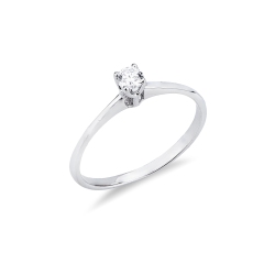Solitaire Or Blanc 18K 4 Griffes et Diamant 0.15 ct