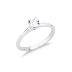 Bague solitaire en or blanc 18k à quatre griffes avec diamant CT 0.50