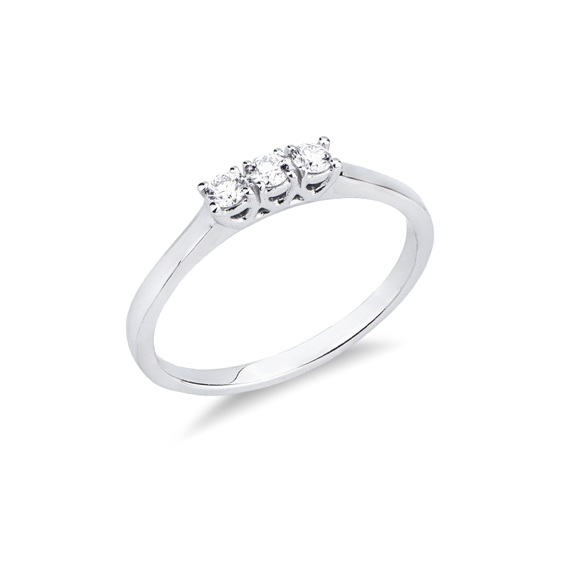 Bague trilogy linéaire en or blanc 18k avec diamants 0.15 ct