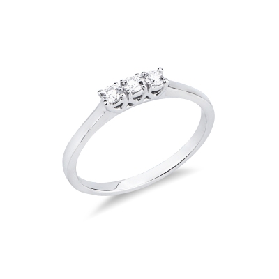 Bague trilogy linéaire en or blanc 18k avec diamants 0.15 ct