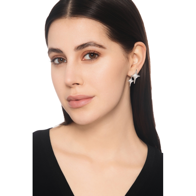 Boucles d’oreilles en or blanc 18k étoiles en diamants