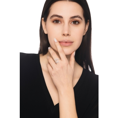 Bague feuille or blanc 18K diamants brillants